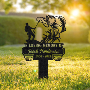 Personalized Fishing Memorial Stake Metal,Fisherman With Stake Outdoor Decor,Fisherman Memorial Gift,Fishing Dad Sympathy,Grave Marker,Gifts