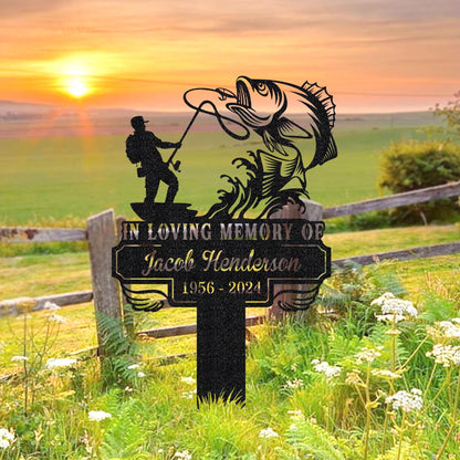 Personalized Fishing Memorial Stake Metal,Fisherman With Stake Outdoor Decor,Fisherman Memorial Gift,Fishing Dad Sympathy,Grave Marker,Gifts