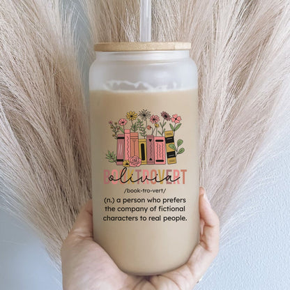 Booktrovert Ice Coffee Cup, Book Lover Gifts, Bookish Glass Tumbler, Bookish Gift For Book Lover, Book LoverCoffee Cup, Bookish Glass Can