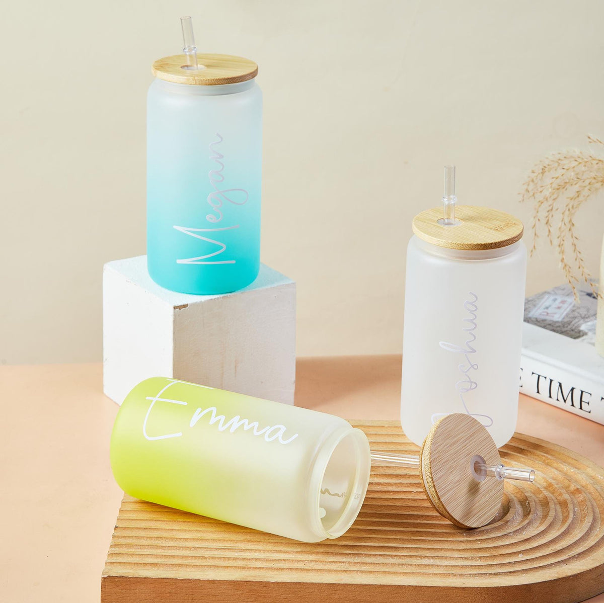 Personalized Glass Tumbler, Frosted Glass Tumbler, Glass Cup with Lid and Straw, Bridesmaid Gift, Iced Coffee Cup, Bachelorette Party Gift