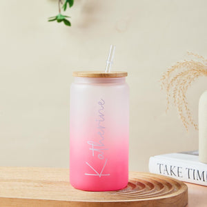 Personalized Glass Tumbler, Frosted Glass Tumbler, Glass Cup with Lid and Straw, Bridesmaid Gift, Iced Coffee Cup, Bachelorette Party Gift