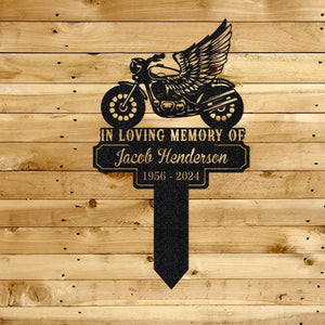 Custom Rider Memorial Metal Stake Outdoor Decor,Biker With Stake Sign,Motorcycle with Wings Metal Sign,Biker Name Sign,Grave Marker,Garden