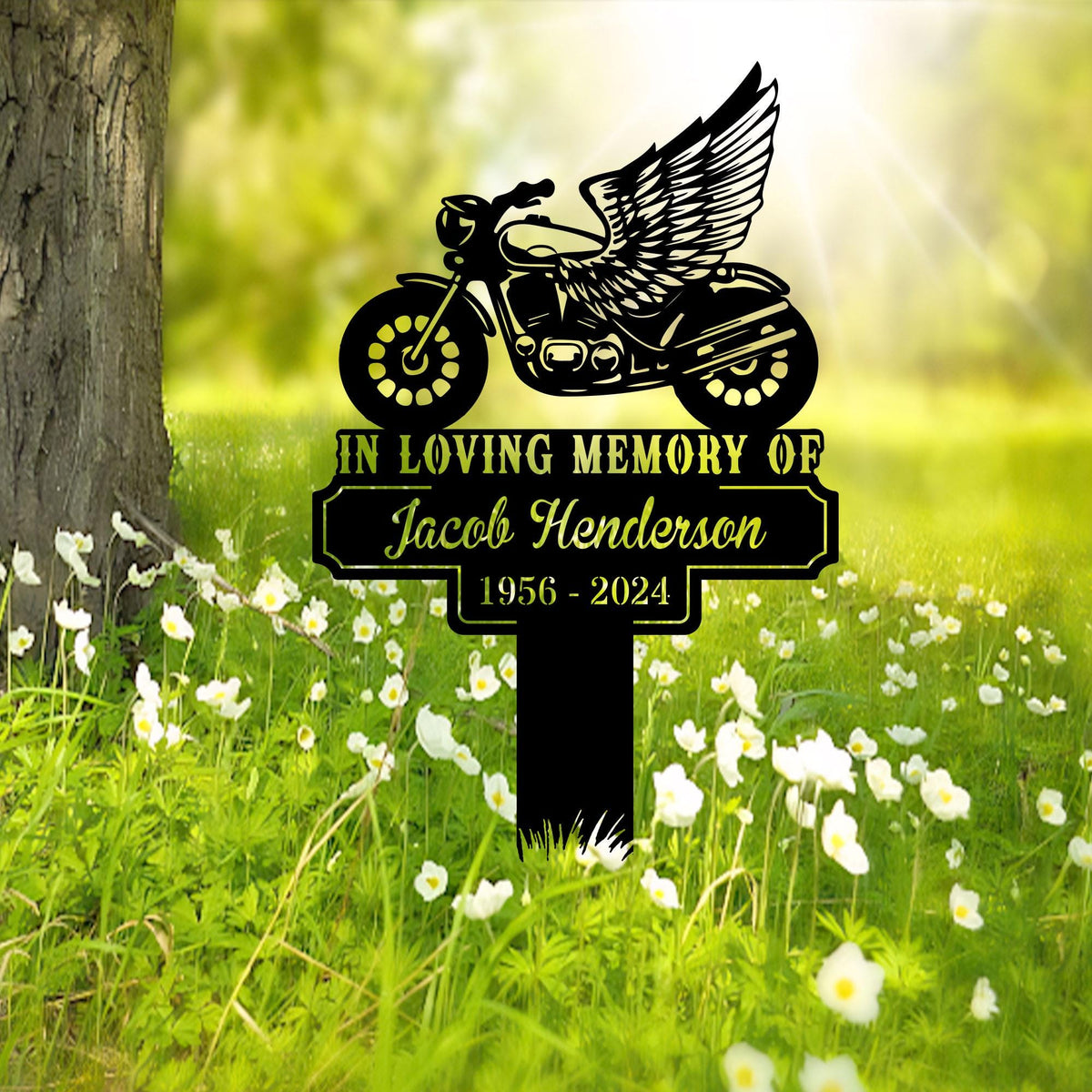 Custom Rider Memorial Metal Stake Outdoor Decor,Biker With Stake Sign,Motorcycle with Wings Metal Sign,Biker Name Sign,Grave Marker,Garden