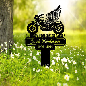 Custom Rider Memorial Metal Stake Outdoor Decor,Biker With Stake Sign,Motorcycle with Wings Metal Sign,Biker Name Sign,Grave Marker,Garden