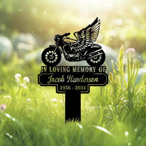 Custom Rider Memorial Metal Stake Outdoor Decor,Biker With Stake Sign,Motorcycle with Wings Metal Sign,Biker Name Sign,Grave Marker,Garden
