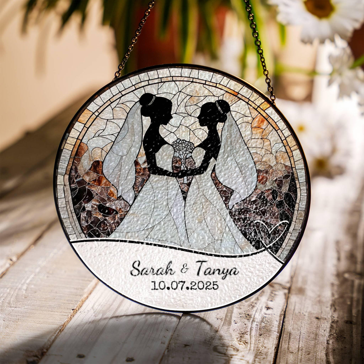 Wedding Stained Glass Sun Catcher Ornament Mrs and Mrs Ornament Light Catcher Lesbian Wedding Gift Couples Gift Bridal Shower Wedding Gift