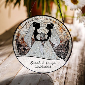 Wedding Stained Glass Sun Catcher Ornament Mrs and Mrs Ornament Light Catcher Lesbian Wedding Gift Couples Gift Bridal Shower Wedding Gift