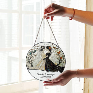 Wedding Stained Glass Sun Catcher Ornament Mrs and Mrs Ornament Light Catcher Lesbian Wedding Gift Couples Gift Bridal Shower Wedding Gift