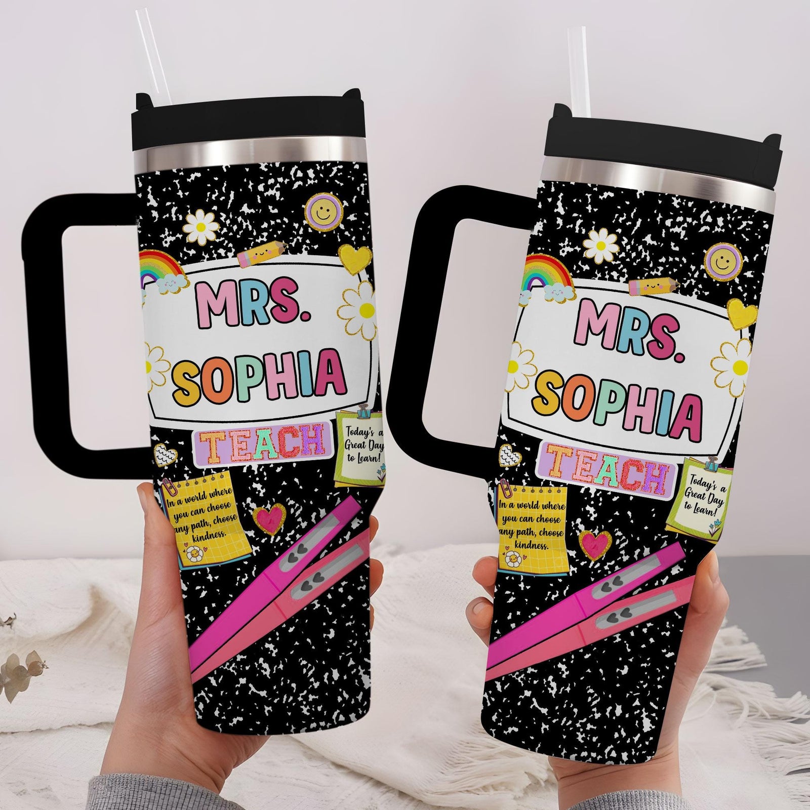 Personalized Teacher 40 Oz Tumbler, Back To School Teacher Tumbler, First Day For Learning, Teacher Appreciation Gift, New Teacher Tumbler