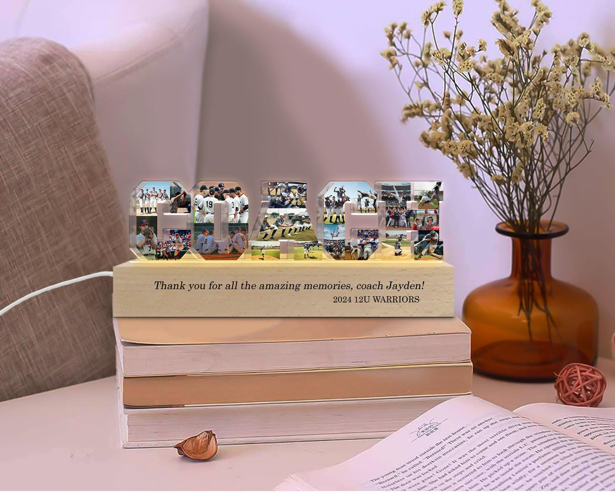 Personalized Coach Photo Collage Night Light, Custom Baseball Team Gift, Gift For Coach, Baseball Coach Gift, Football Coach Gift