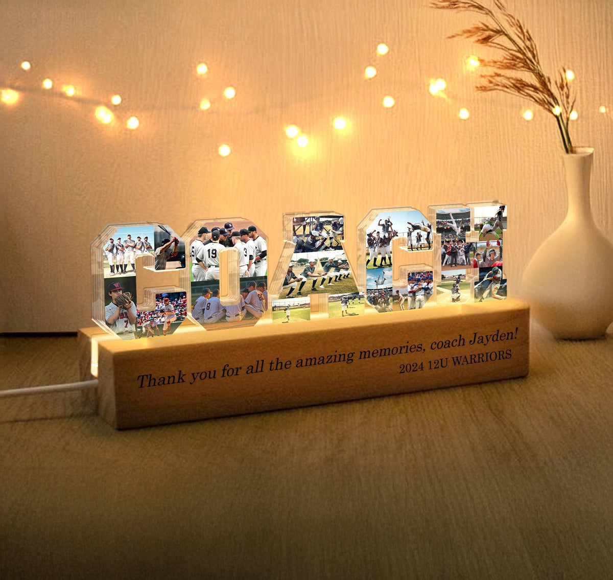 Personalized Coach Photo Collage Night Light, Custom Baseball Team Gift, Gift For Coach, Baseball Coach Gift, Football Coach Gift