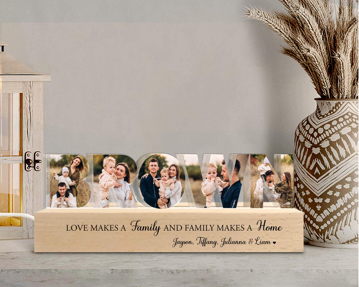 Personalized Family Name Photo Collage Night Light, Family Photo Gift, Anniversary Gift, Gift for Dad, Mom Birthday Gift, Gift For Her