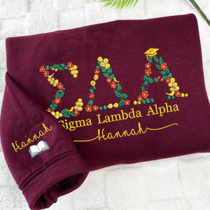 Floral College Embroidered Sweatshirt - Custom Sorority Gift College Hoodie - College Shirt - High School Shirt - Teacher Gift