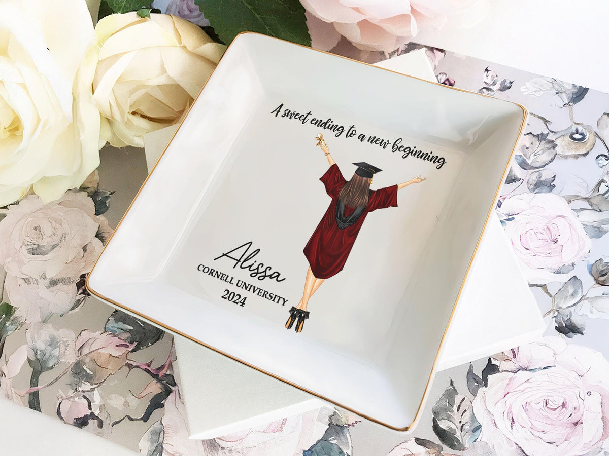 Personalized Jewelry Dish for Daughter Class of 2025 College-PHD Graduation, Graduation Gift for Her, Masters Degree Gifts, Unique Keepsake
