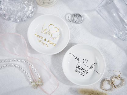 Engagement Ring Dish, Ceramic Jewelry Holder, Personalized Trinket Dish, Wedding Ring Dish, Engagement Ring Holder, Engaged Couple Gift