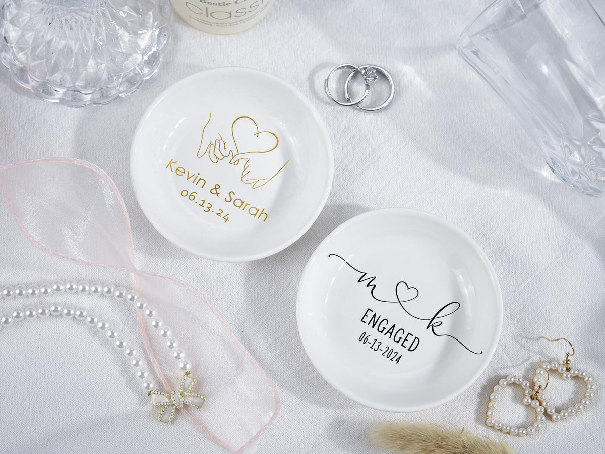 Engagement Ring Dish, Ceramic Jewelry Holder, Personalized Trinket Dish, Wedding Ring Dish, Engagement Ring Holder, Engaged Couple Gift