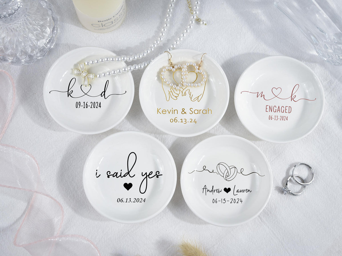 Engagement Ring Dish, Ceramic Jewelry Holder, Personalized Trinket Dish, Wedding Ring Dish, Engagement Ring Holder, Engaged Couple Gift