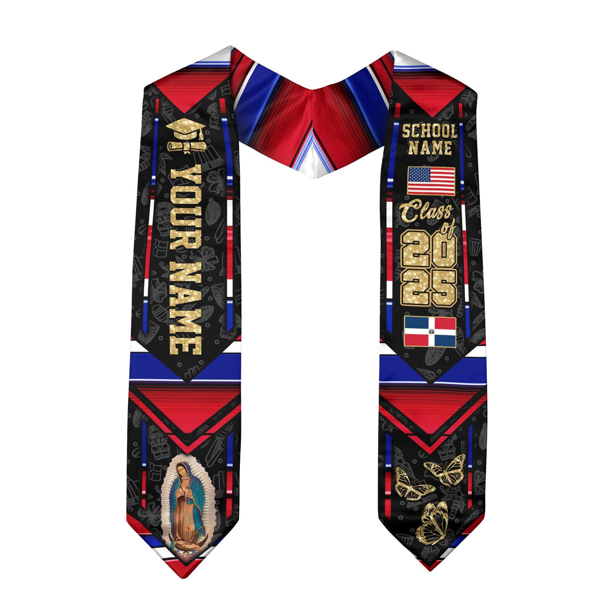 Personalized Dominicans American Flag Graduation Sash 2025, Dominican Republic Graduation Stole Customize 2025, Custom Graduation Stole 2025