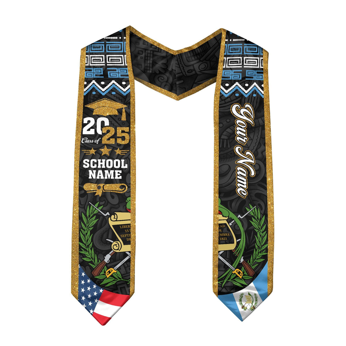 Personalized Guatemalan American Flag Graduation Sash 2025, Guatemala Graduation Stole, Guatemalan Graduation 2025, Custom Graduation Stole