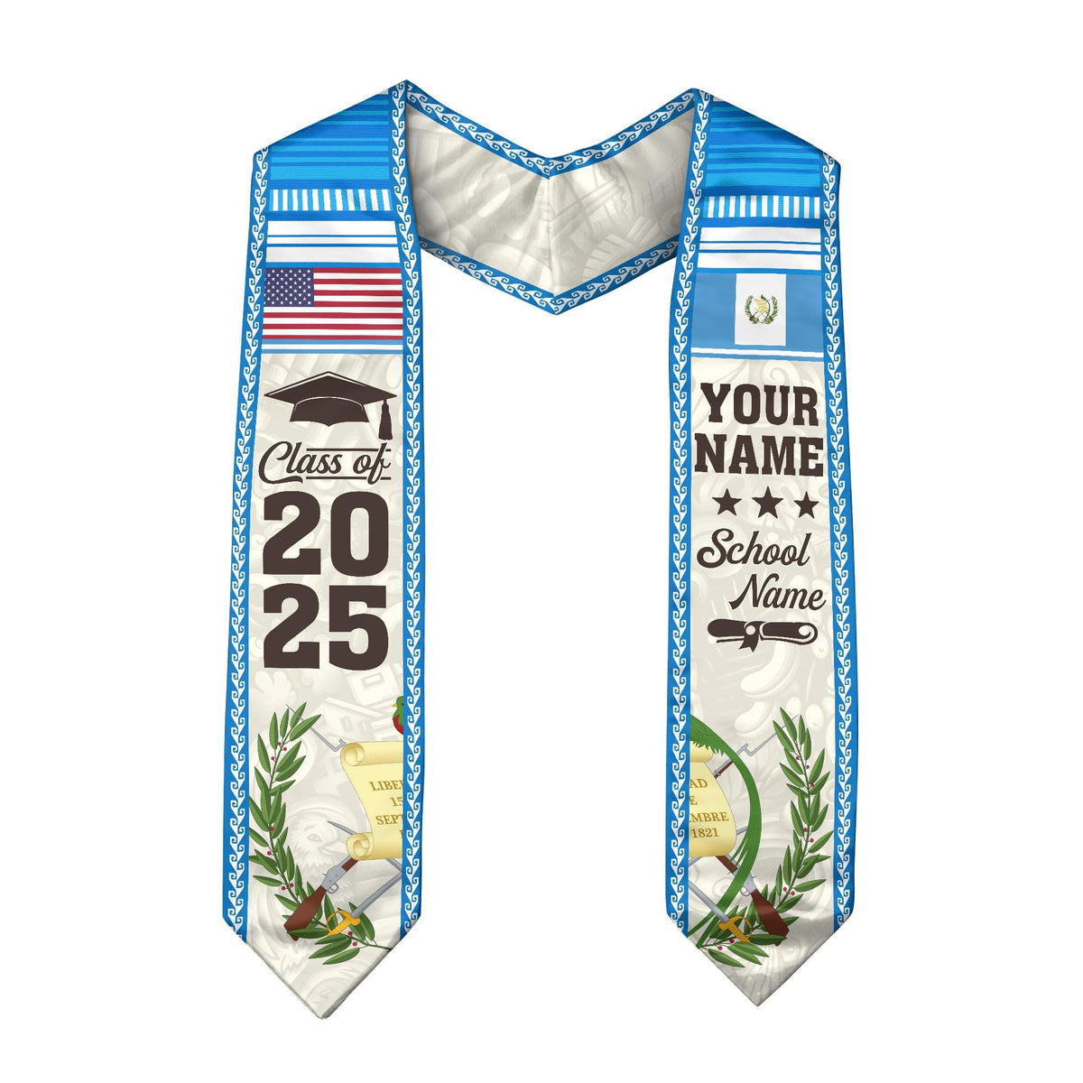 Personalized Guatemalan American Flag Graduation Sash 2025, Guatemala Graduation Stole, Guatemalan Graduation 2025, Custom Graduation Stole