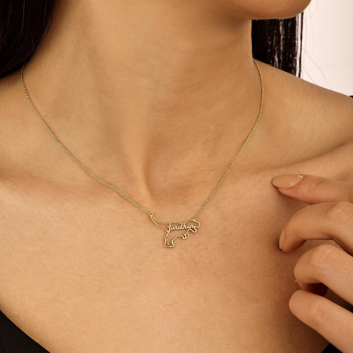 Personalized Dinosaur Necklaces, Kids Name Necklace, T-Rex Jewelry, Dainty Petite Dinosaur Charm, Mothers Day Gift