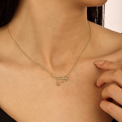 Personalized Dinosaur Necklaces, Kids Name Necklace, T-Rex Jewelry, Dainty Petite Dinosaur Charm, Mothers Day Gift