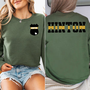 Custom 911 Dispatcher Sweatshirt with Name on Badge, Personalized 911 Operator Shirt, Christmas Gift Police Family Sweatshirt Thin Gold Line