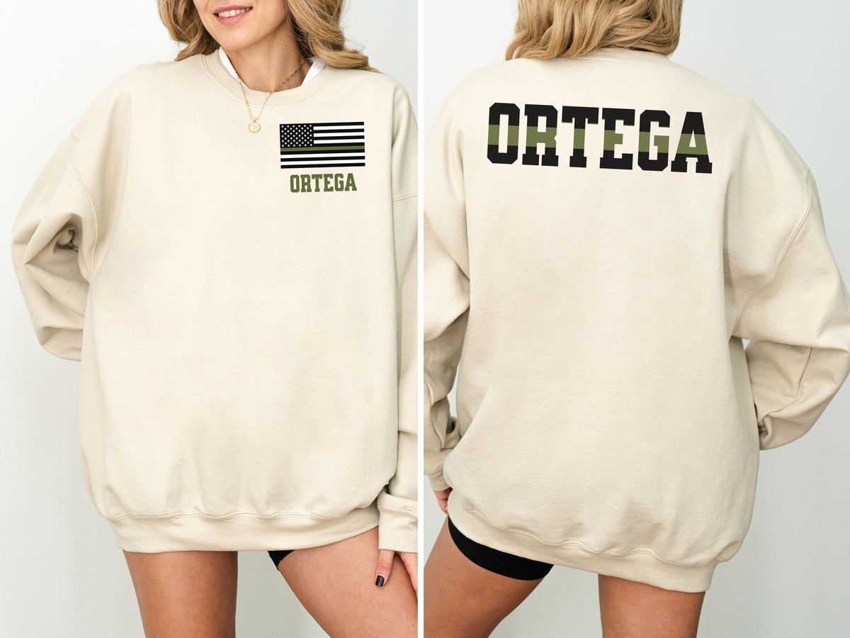 Custom Army Wife Sweatshirt with Name, Personalized Army Solider Family Shirt, Christmas Gift Proud Military Family Sweatshirt Green Line