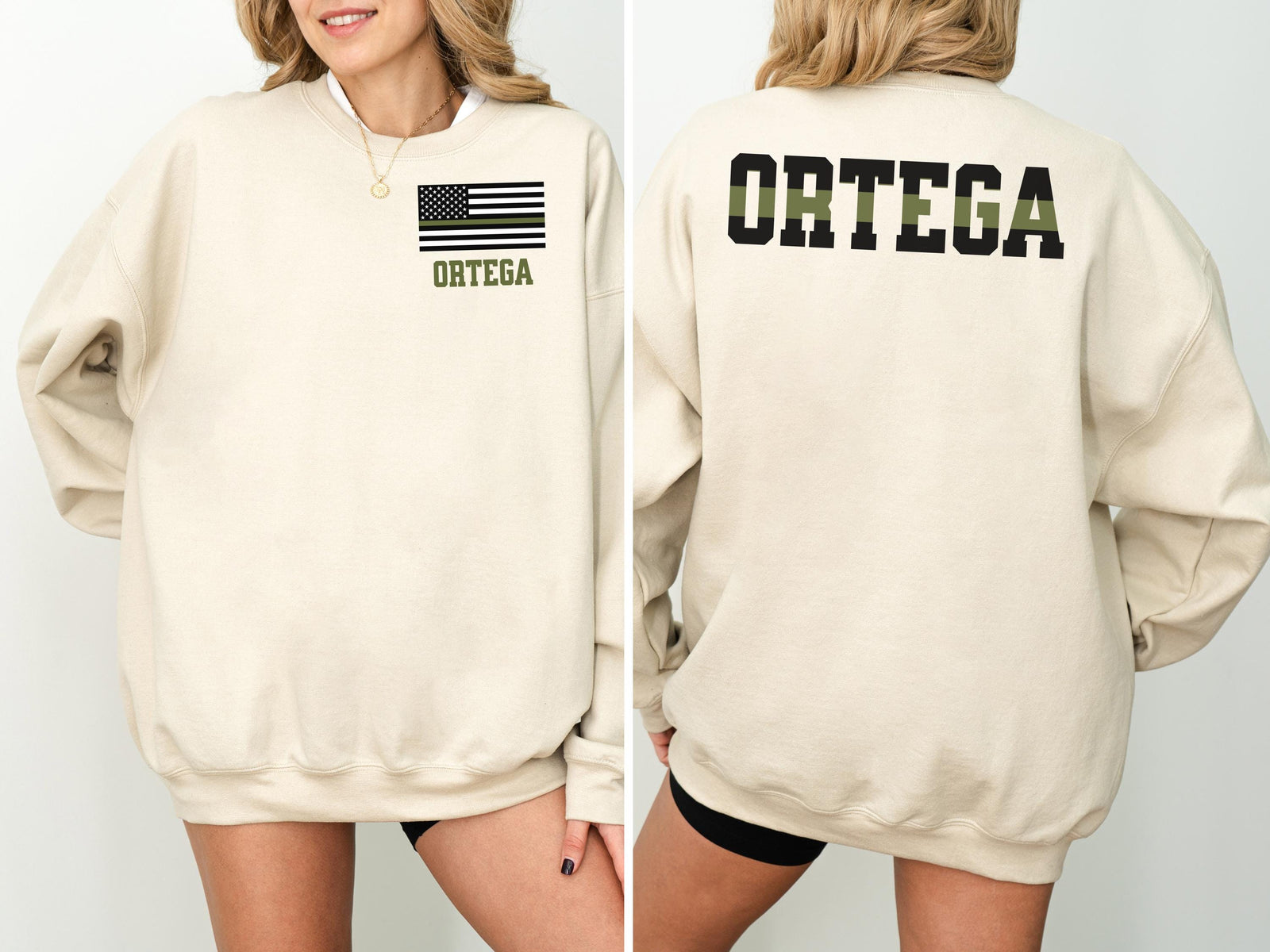 Custom Army Wife Sweatshirt with Name, Personalized Army Solider Family Shirt, Christmas Gift Proud Military Family Sweatshirt Green Line