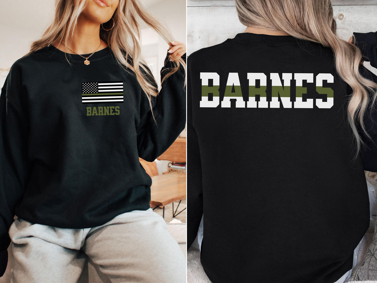 Custom Army Wife Sweatshirt with Name, Personalized Army Solider Family Shirt, Christmas Gift Proud Military Family Sweatshirt Green Line