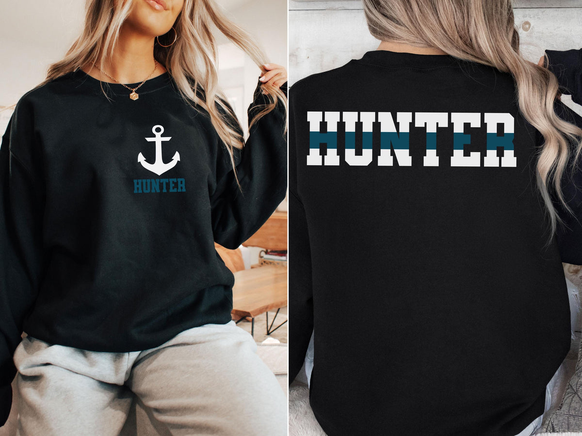 Custom Navy Wife Sweatshirt with Name, Personalized Proud Navy Family Shirt, Christmas Gift Sailor Military Family Sweatshirt Thin Blue Line