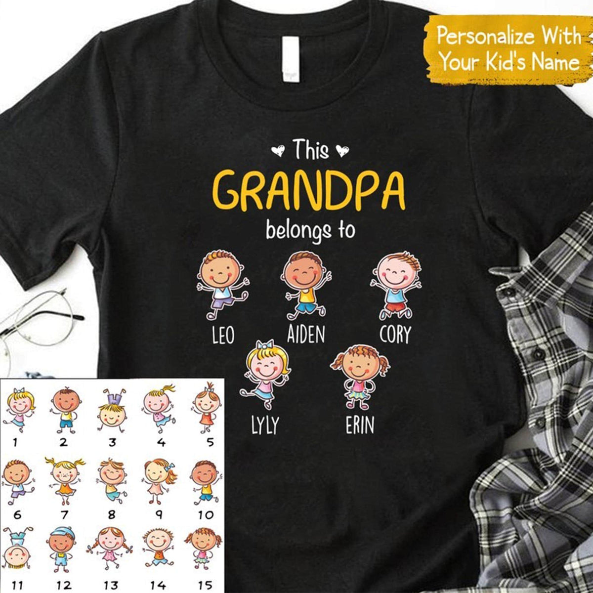 This Grandpa Belongs To Grandchild Name Shirt, Gift For Papa,Daddy Custom Names Sweatshirt, Best Grandpa Ever, Grandma Father Day Gift