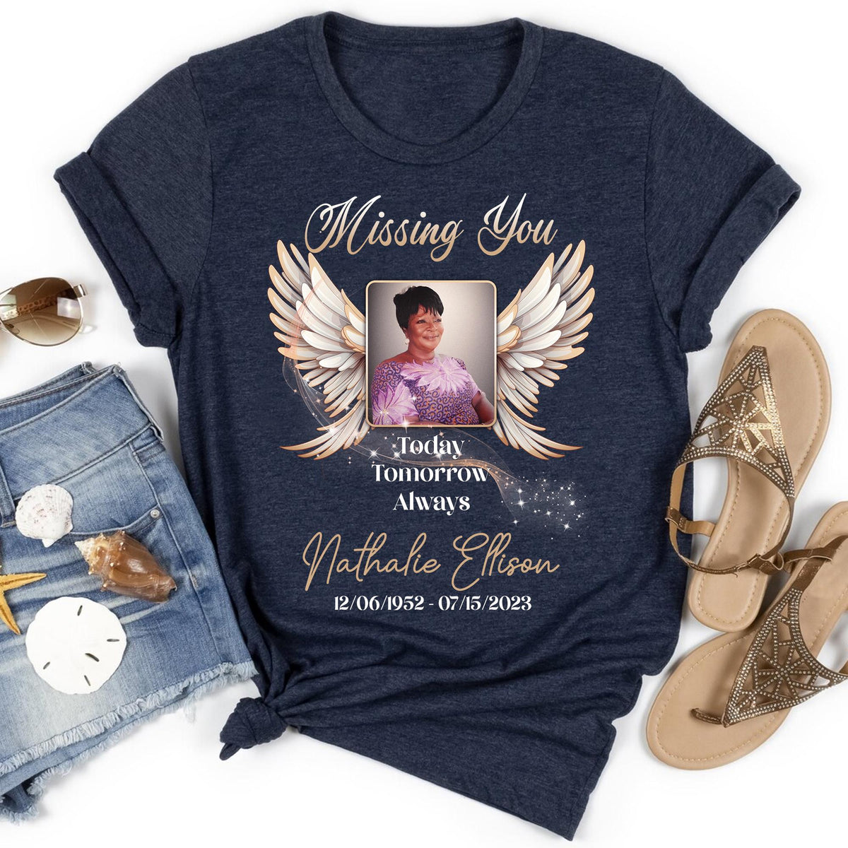 Missing You in Heaven T-Shirt, Customized Funeral Shirt, RIP Tee, Rest In Peace Memory Shirt, Remembrance Shirt, Custom Last Photo Shirt