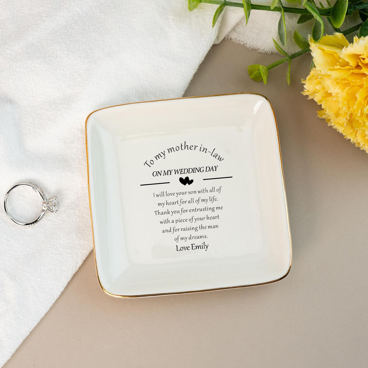 Mother-in-law, Personalized Ring Dish, Custom Jewelry Dish For Mother Of The Groom, Wedding Gift From Bride, Daughter-in-law Gifts