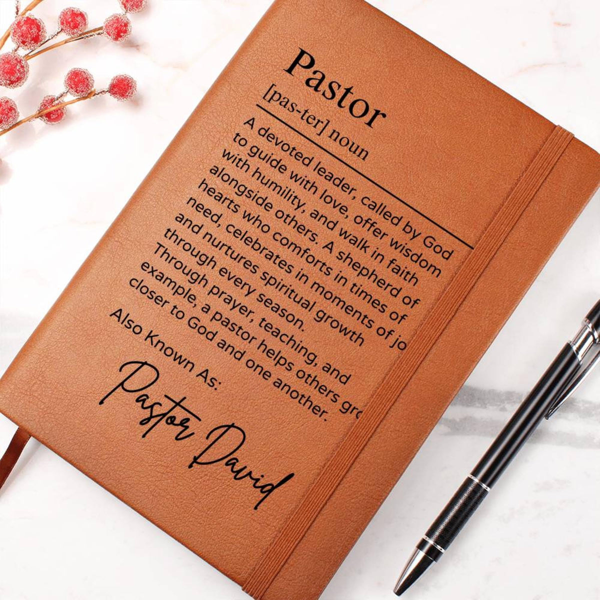 Personalized Pastor Journal, Custom Pastor Appreciation Gift, Vegan Leather Journal, Unique Thank You Gifts for Pastor