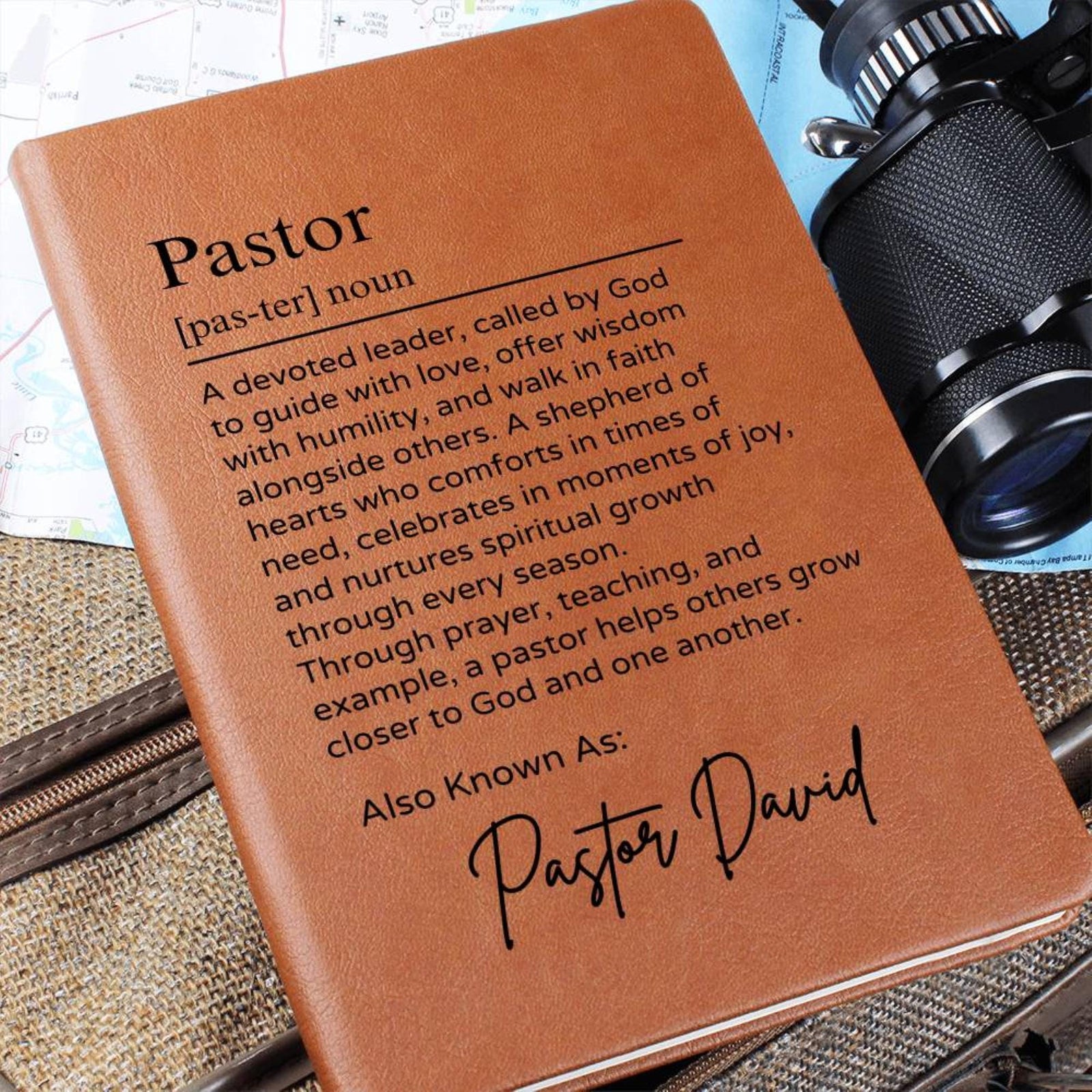 Personalized Pastor Journal, Custom Pastor Appreciation Gift, Vegan Leather Journal, Unique Thank You Gifts for Pastor