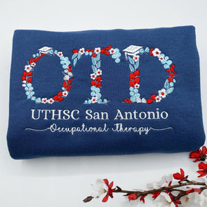 Floral College Embroidered Sweatshirt - Custom Sorority Gift College Hoodie - College Shirt - High School Shirt - Teacher Gift