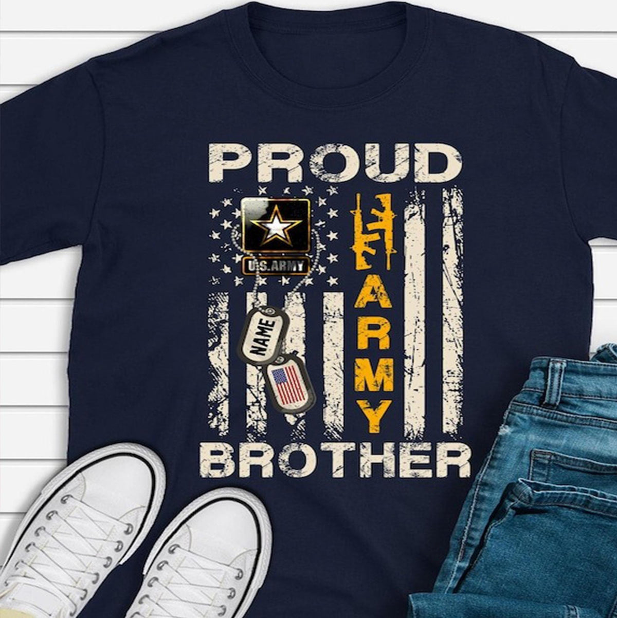 Custom Proud Army Family Mom Dad Brother Sister Papa Shirts, Personalized Army Dad T-Shirt, USA Army Family Outfits, Military Family Gift