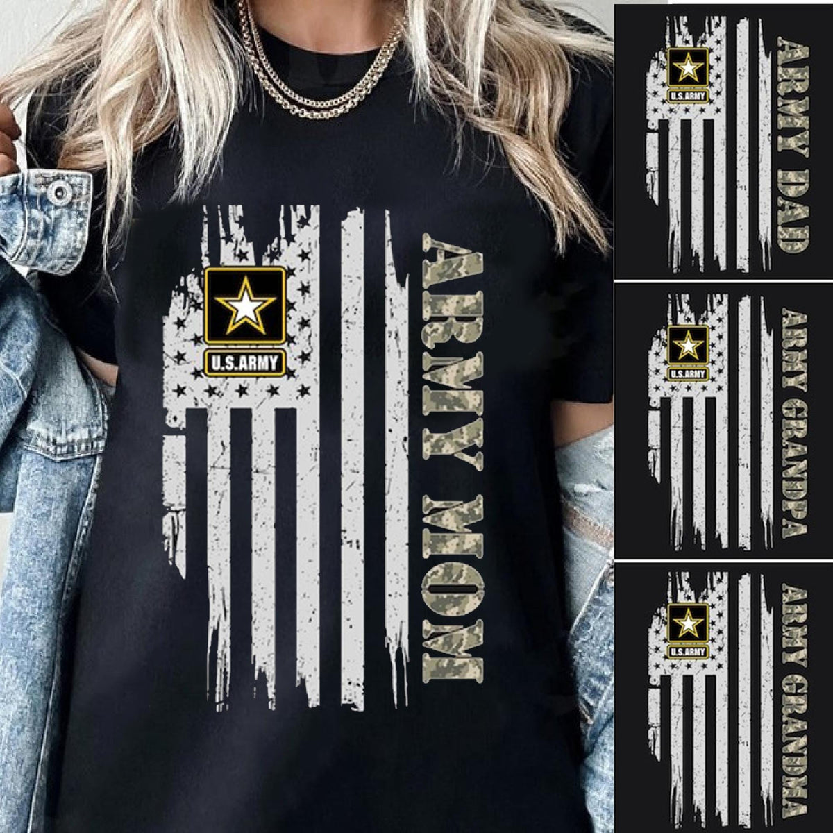 Custom Proud Army Family Mom Dad Brother Sister Papa Shirts, Personalized Army Dad T-Shirt, USA Army Family Outfits, Military Family Gift