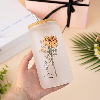 Personalized Birth Flower Tumbler, Custom Sister Gifts For Birthday, Bridesmaid Proposal Gift, Graduation Gift, Custom Glass Coffee Cup