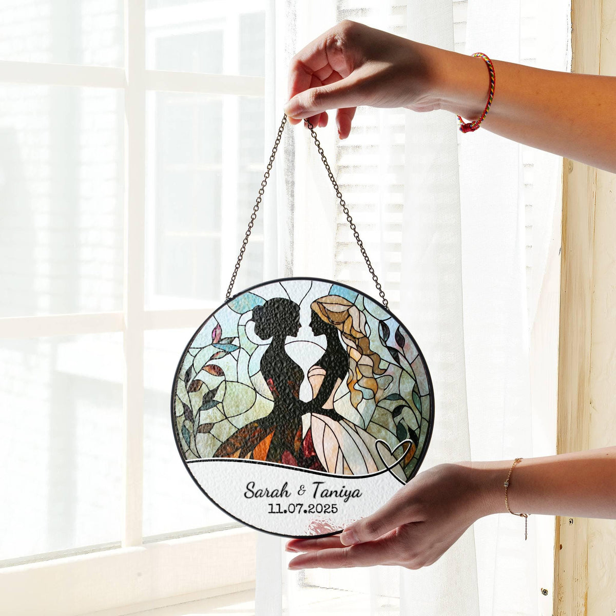 Wedding Stained Glass Sun Catcher Ornament Mrs and Mrs Ornament Light Catcher Lesbian Wedding Gift Couples Gift Bridal Shower Wedding Gift