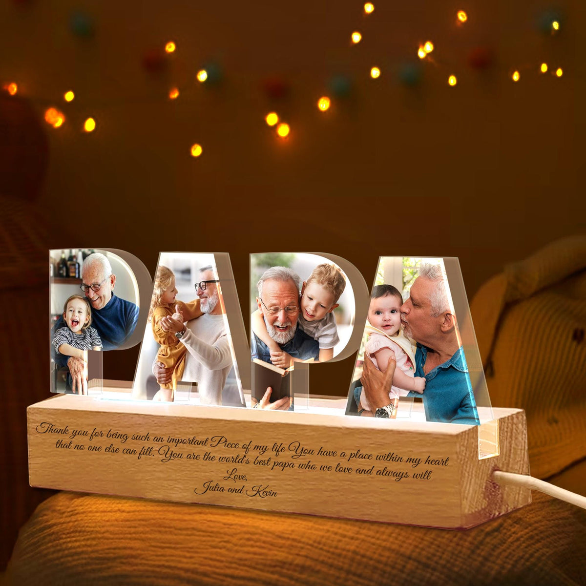 Custom Grandpa Photo Collage Light, Papa Night Light, Family Photo Gift, Gift For Grandpa, Gift For Papa, Christmas Gift From Grandkids