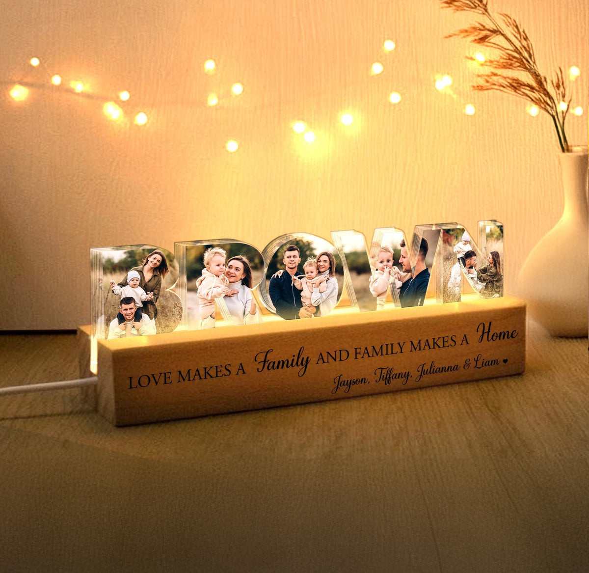Personalized Family Name Photo Collage Night Light, Family Photo Gift, Anniversary Gift, Gift for Dad, Mom Birthday Gift, Gift For Her