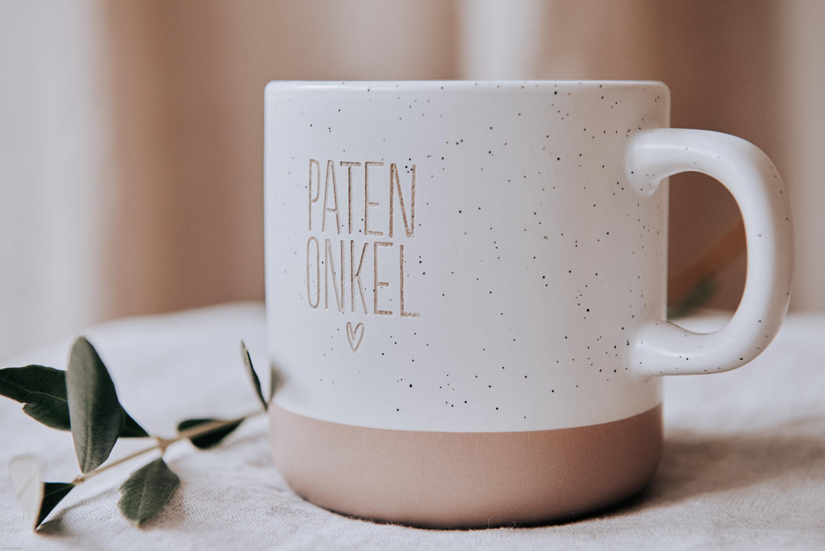 Personalized ceramic mug with your text | Stoneware mug with your own engraving | Natural and unglazed base