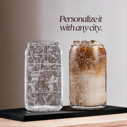 Custom City Map Glass Gift for Him, Personalize Any City, Town, Hometown Etched Beer Glass for Men, Custom Engraved Beer Glassware Gift