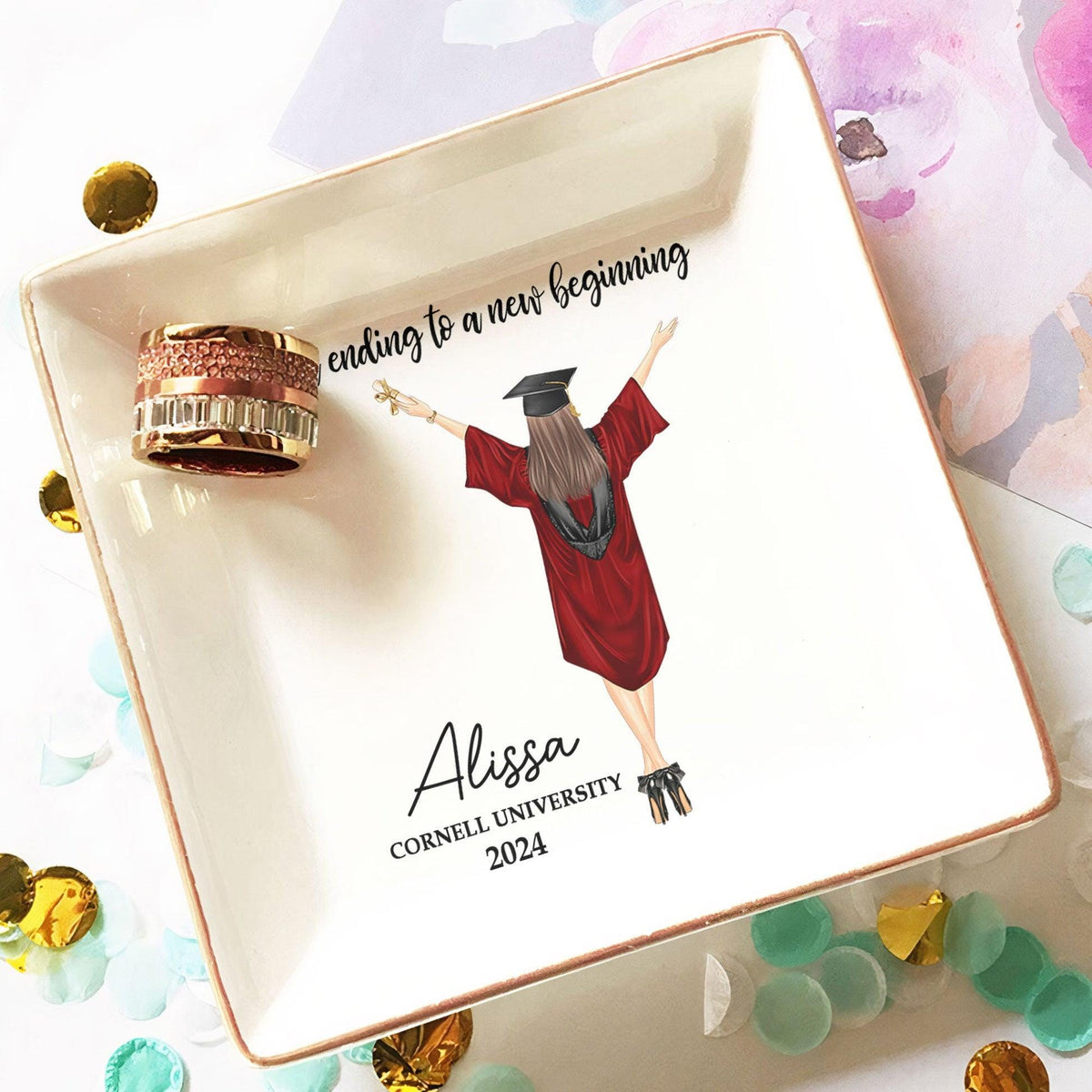 Personalized Jewelry Dish for Daughter Class of 2025 College-PHD Graduation, Graduation Gift for Her, Masters Degree Gifts, Unique Keepsake