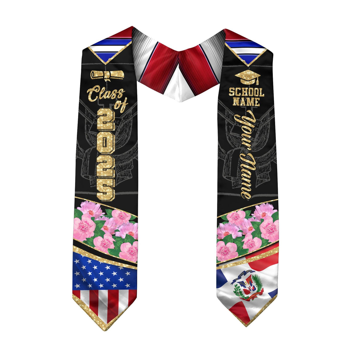 Personalized Dominicans American Flag Graduation Sash 2025, Dominican Republic Graduation Stole Customize 2025, Custom Graduation Stole 2025