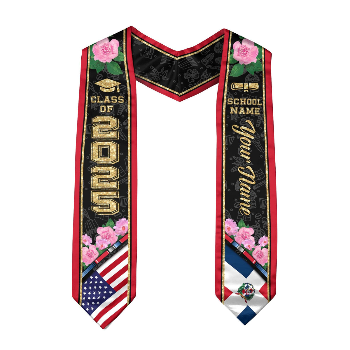 Personalized Dominicans American Flag Graduation Sash 2025, Dominican Republic Graduation Stole Customize 2025, Custom Graduation Stole 2025