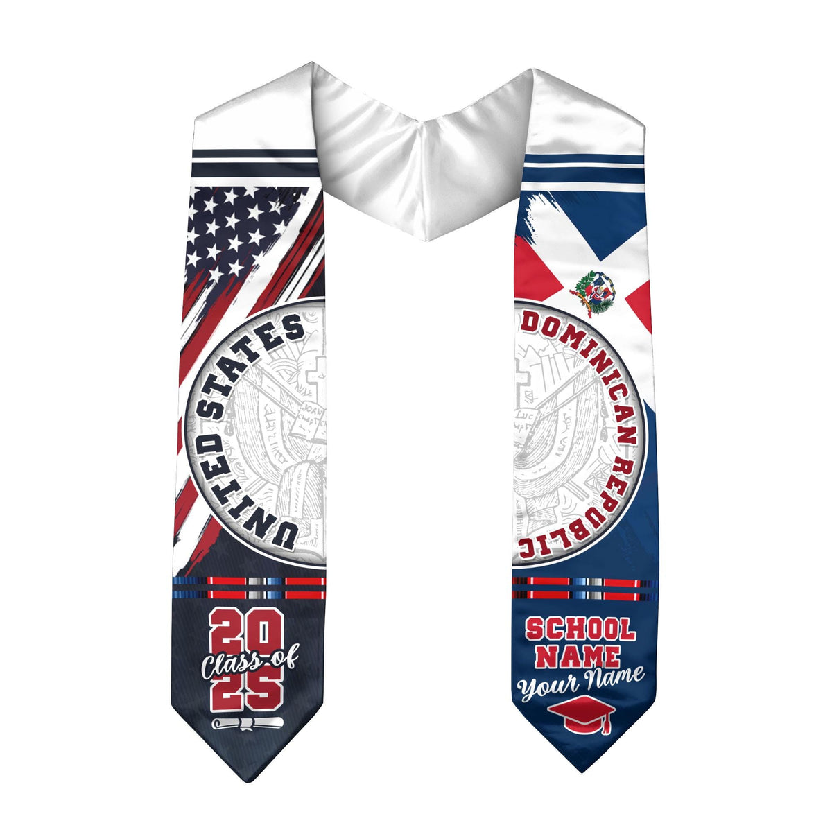 Personalized Dominicans American Flag Graduation Sash 2025, Dominican Republic Graduation Stole Customize 2025, Custom Graduation Stole 2025