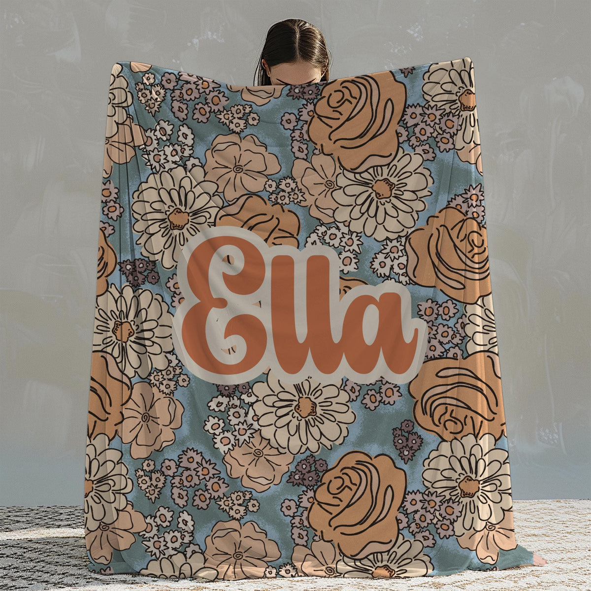 Personalized Custom Kids Flower Retro Blanket with Name Custom Birthday Anniversary Baby Name Blanket Gift Daughter Teen Girl Baby Shower